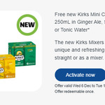 Free New Kirks Mixers Mini Cans 6x 250ml in Ginger Ale, Soda Water or Tonic Water at Coles @ Flybuys (Activation Req'd)