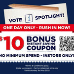 $10 off Coupon in-Store Use Only (VIP Membership Required, No Minimum Spend, Exclusions Apply) @ Spotlight