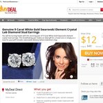 Genuine 9 Carat White Gold Swarovski Element Crystal Lab Diamond Stud Earrings  $12