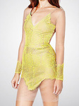 Yellow V Neck Sheer Back Lace Spliced Short Dress US $29.17 (26% off) + Shipping @ NextShe