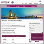 10% off Return Flights from Perth to Europe with Qatar Airways (ZRH $1360, FCO $1370, BRU $1355)