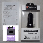 Verbatim USB Car Chargers: 2-Port (2.4a / 1A) or 1-Port (2.4a) Clearance $2 Each at Woolworths (Seaford Meadows, SA)