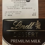 [WA] Lindt Dessert Premium Milk Block 180g $3.60 (Was $6) @ Woolworths (Whitfords)
