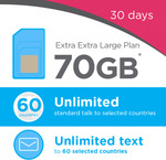 Lebara XXL Plan - 30 Days Starter Pack $34.90 (Unlimited Calls, SMS, 70GB/First Month, Unlimited Calls to 60 Selected Countries)