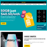 50GB Data | Unlimited International/National Calls & SMS | 10,000 Flybuys Points | 12M Contract  - $40.50/Month @ Optus
