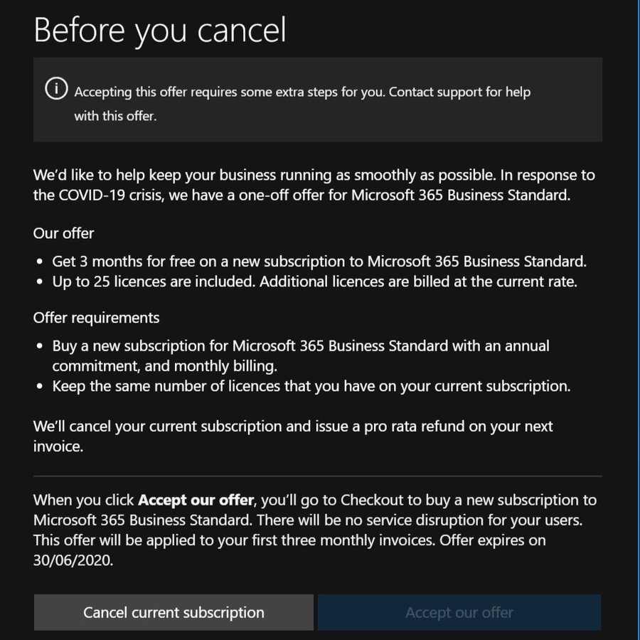 cancelling office 365 for business