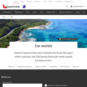 Avis Car Rentals: Get Your 4th Day Free + 1,000 Bonus Qantas Points (on Top of Regular Points) @ Qantas.com