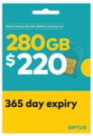 Optus Flex Plus 365 Days Prepaid SIM 280GB for $220 Delivered ($320 Ongoing) + $100 Cashrewards Cashback @ Optus