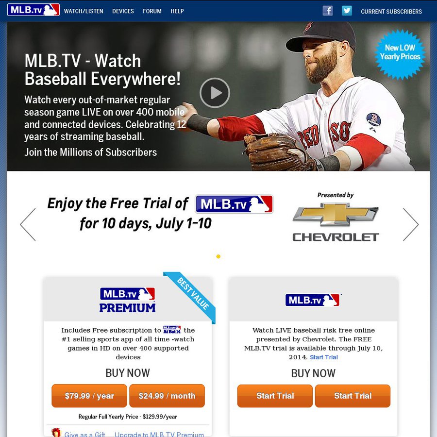 Major League Baseball (MLB.tv) Free Trial (July 1st July 10th