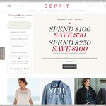 Esprit: Save $30 for $100 and Save $100 on $250 Spend on Regular Priced Items (Sign up Required)