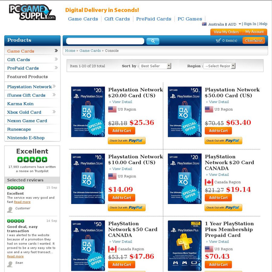 aud psn cards