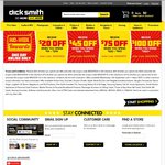Dick Smith $20 off 99-299 $45 off 300- 499 $75 off 500 - 999 and $100 off on 1000 or More