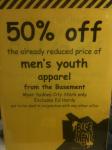 Additional 50% off Already Reduced Price of Men's Youth Apparel @ Myer Sydney City