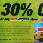 Repco 30% off Storewide Including Car Battery - 1 Day Only Sunday 10/7/16 - Voucher Required