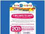 Toys R Us - 20% off storewide Thurs 29 July to Sat 31 July