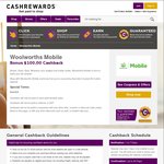 Woolworths Mobile - Postpaid Plan - $100 Cashback from Cashrewards (Samsung S7 4GB Plan for $50.8pm)