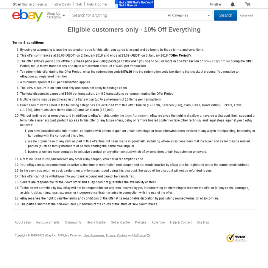 ebay new user offer
