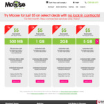 $5 for 30 Days, 5GB Data, Unlimited Calls, SMS, MMS @ Moose Mobile (Applicable for First Month Only)