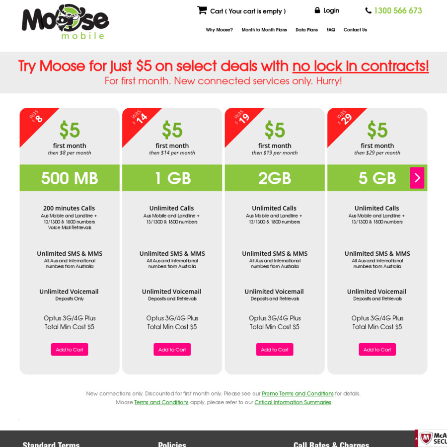 $5 for 30 Days, 5GB Data, Unlimited Calls, SMS, MMS @ Moose Mobile ...