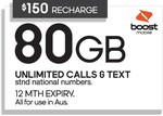 Boost Prepaid Recharge | 12 Months Expiry | 80GB Data | Unlimited Talk & Text | Telstra 4G | $135 (Was $150) @ Coles in-Store