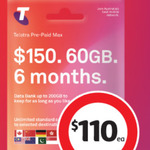 $150 Telstra Pre-Paid SIM Starter Kit (6 Months, 60GB) for $110 @ Coles ($104.5 @ Officeworks via Price Beat)