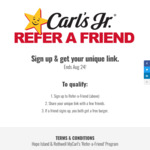 Free Famous Star with Cheese Burger with Referral Sign up @ Carls Junior