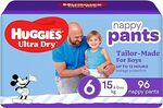 Huggies Ultra Dry Nappy Pants Boys Size 6 (15kg+) 96 Count $52 ($44.20 S&S) Delivered @ Amazon AU