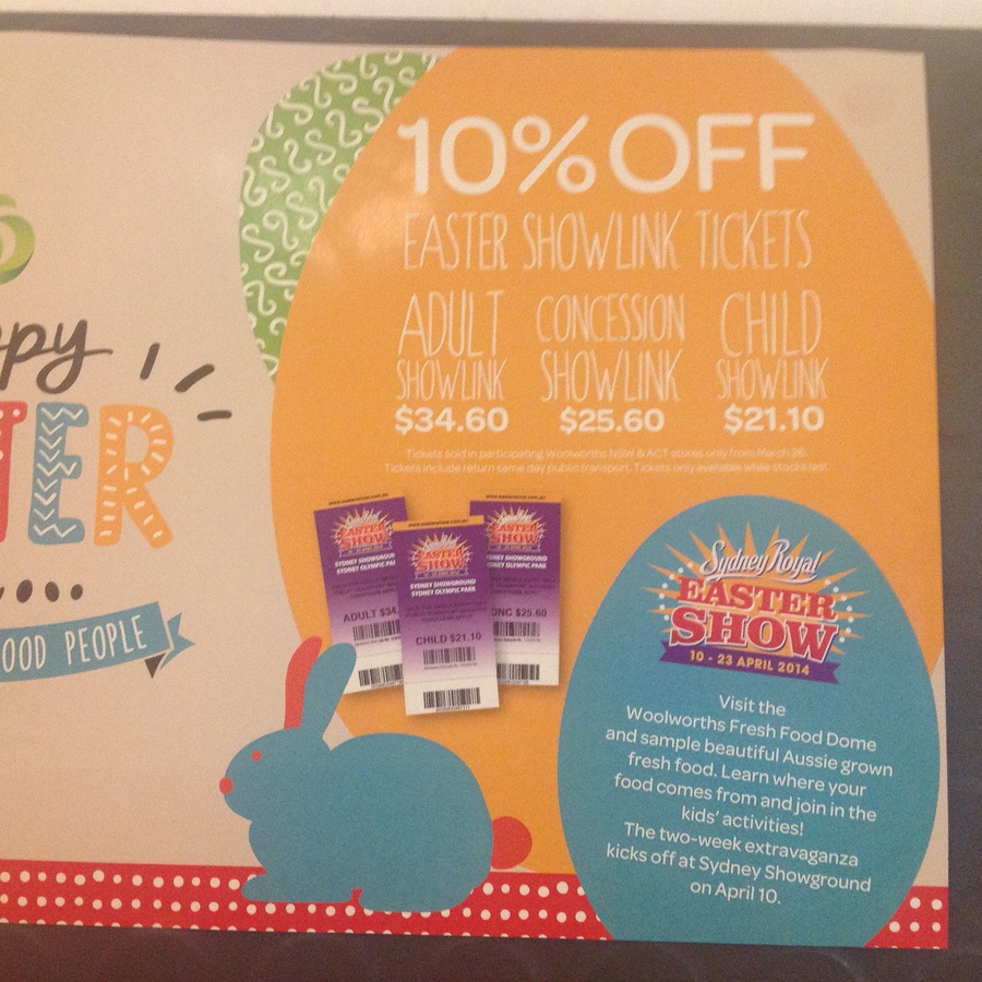 10 OFF All NSW EASTER SHOW Tickets at Woolworths OzBargain