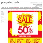 The Big Patch Sale Up to 50% Off In-store and Online + Free shipping w/ code @ Pumpkin Patch 