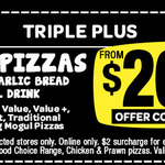 Domino's - Any 3 Pizzas + Cheesy Garlic Bread + 1.25lt Coke $20.95 Pick up until 02 September
