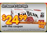 Jim Beam 10 Pack Cans $24.99 Selected States @ IGA 1 Per Customer with Coupon