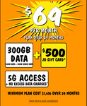 $500 Gift Card & $10/Month Credit with Telstra 5G Mobile Broadband 300GB $69/Month 24-Month Plan @ JB Hi-Fi