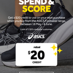 $20 Store Credit with ASICS Senior Footwear Purchase @ Rebel [Activation Required]