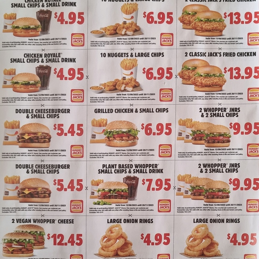 Hungry Jack's Vouchers (Valid until 20th November 2023) (Excludes TAS ...