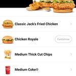 Hungry Jack's Fried Chicken Hunger Tamer Meal $10 via App