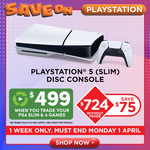 PlayStation 5 Slim Disc Console $499 with Trade in of PS4 Slim & Any 4 Games @ EB Games