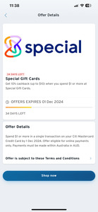 10% Cashback ($10 Cap) at Special Gift Cards @ Citibank Rewards