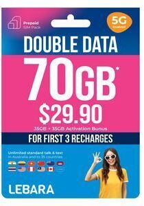 Lebara 30-Day Prepaid Starter SIM 70GB $10 (Was $29.90) + Delivery ($0 OnePass/ C&C) @ Officeworks / in-Store @ Woolworths