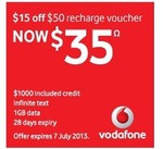 Vodafone $50 Recharge Voucher for $35 - $15 off