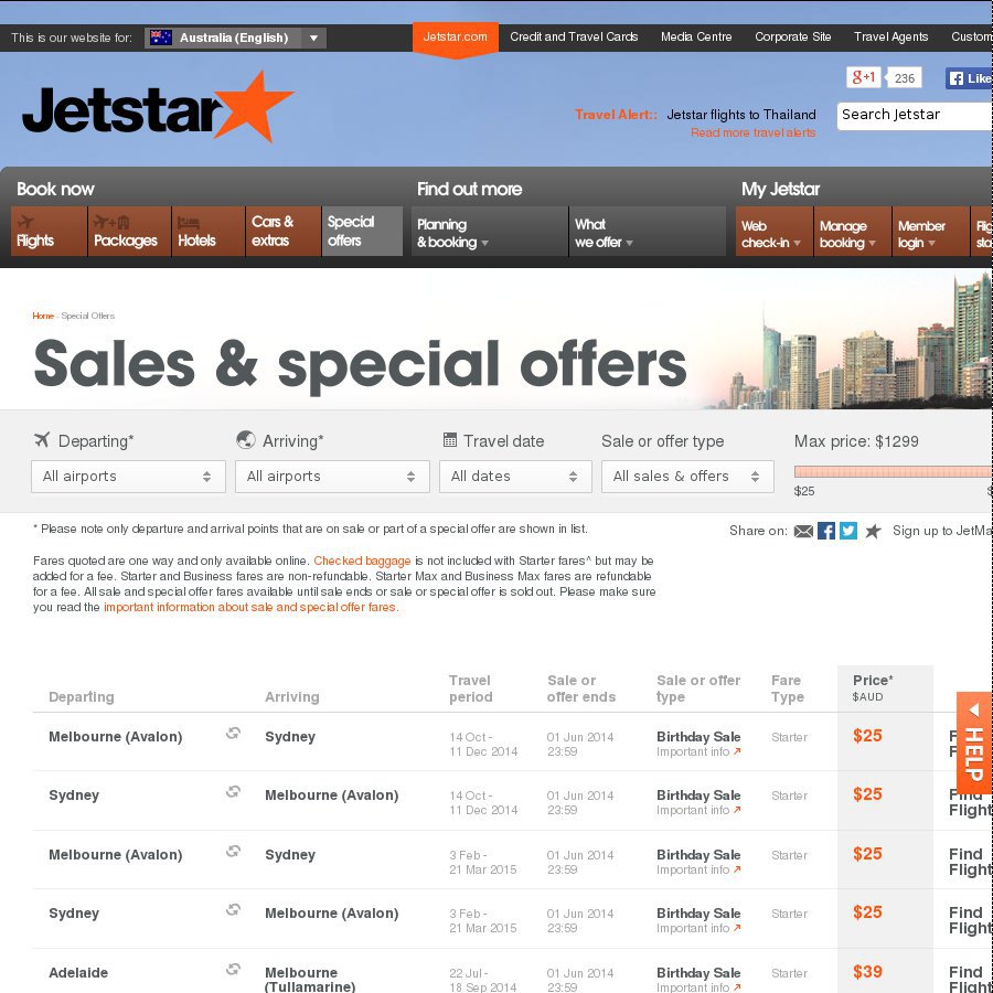 Jetstar Sale from 25 Domestic (Hawaii and Japan Also Available