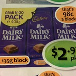 [SHIPLOADS] Cadbury 3 X 135g Chocolate Blocks for $2.92 [TAS]