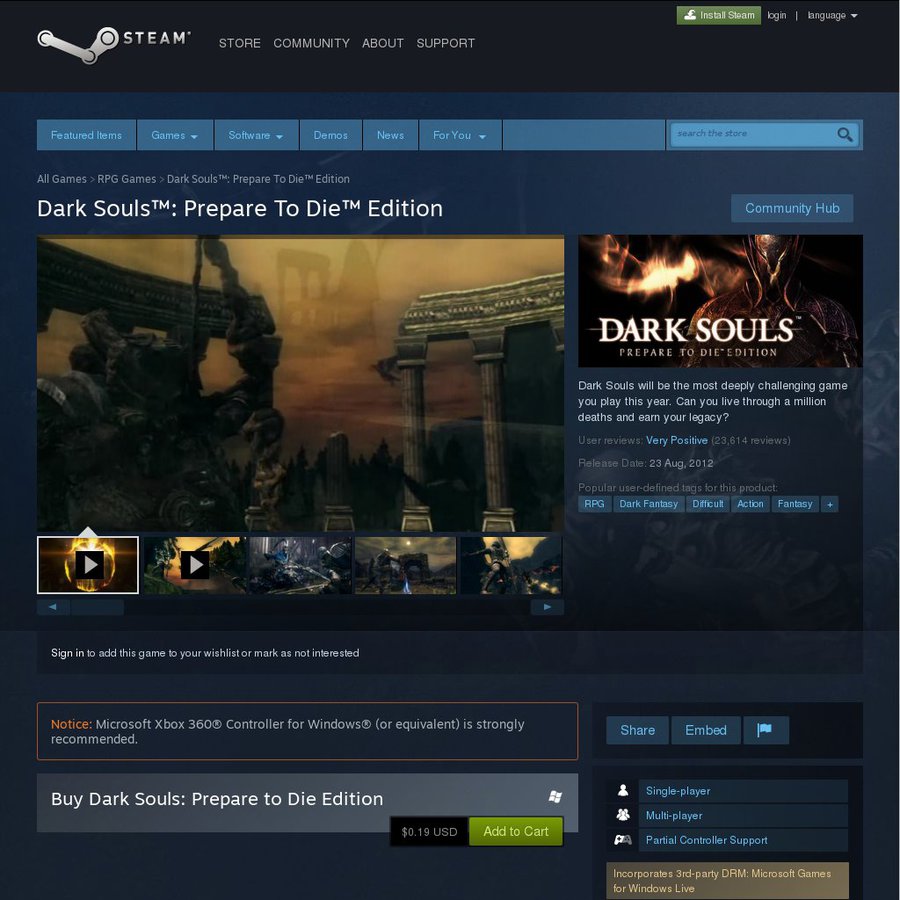 Dark Souls Prepare To Die Edition 0 19 Usd On Steam Ozbargain