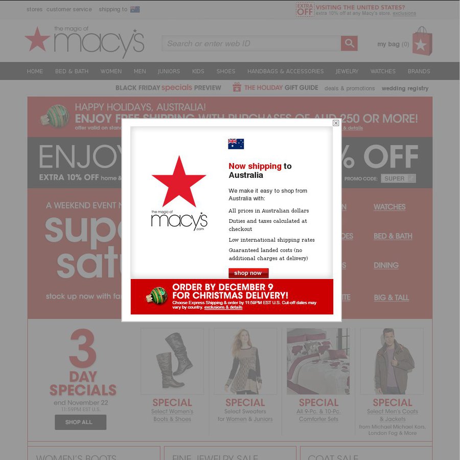 Macys Free Shipping When You Spend More Than 250 AUD OzBargain