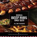 TGI Fridays - $25 BBQ Beef Ribs Promotion TUESDAYS ONLY