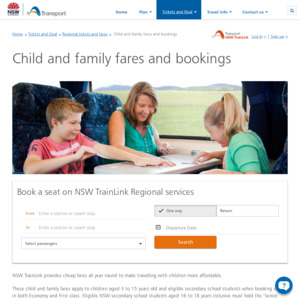 Children to 15yrs Pay $1 for Travel Anywhere on NSW Regional Network with Full Fare Adult
