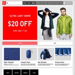 Uniqlo - $20 off Ultra Light Down until 1st May
