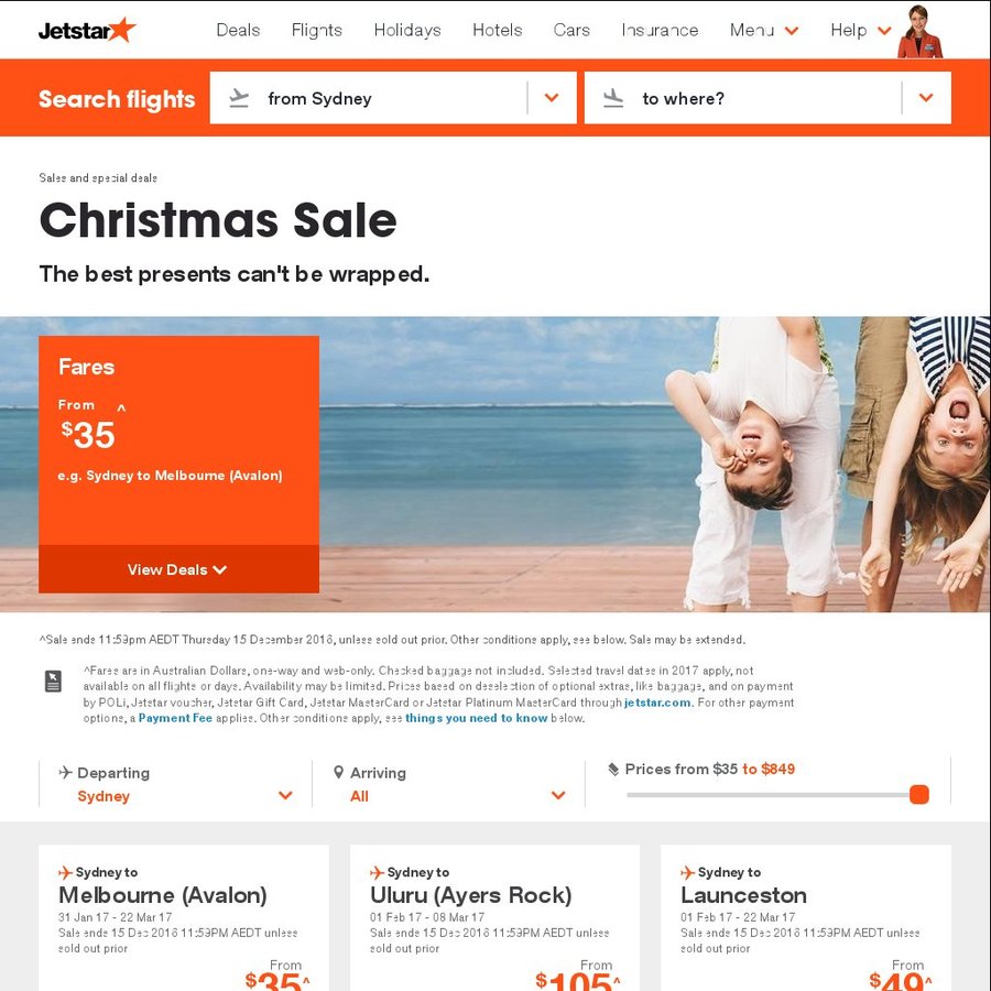 Jetstar Christmas Sale One Way Domestic from 29, One Way