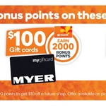 Bonus Woolworths Rewards Points with Myer Gift Card Buy $50/$100/$200 Receive 1000/2000/4000 15th March