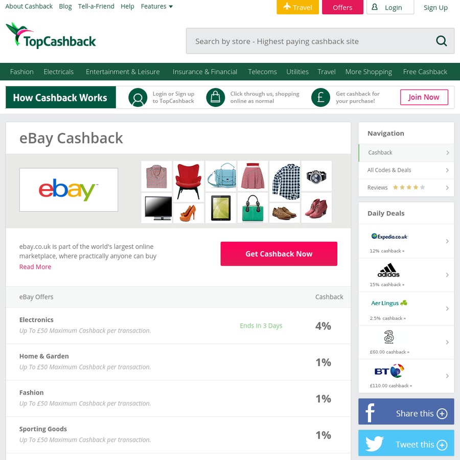 eBay 4 Cashback on Electronics Top Cashback UK OzBargain