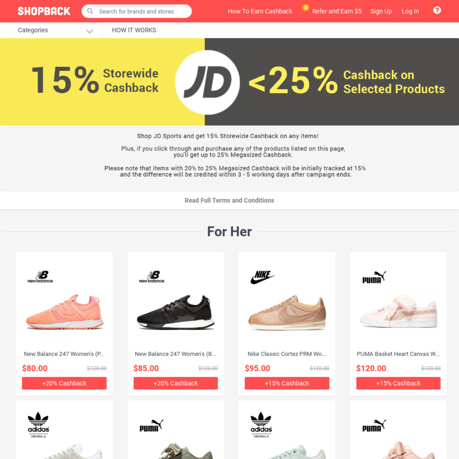 JD Sports: 15% Cashback Storewide + <25% Cashback on JD Sports: 15% Cashback Storewide + <25% Cashback on